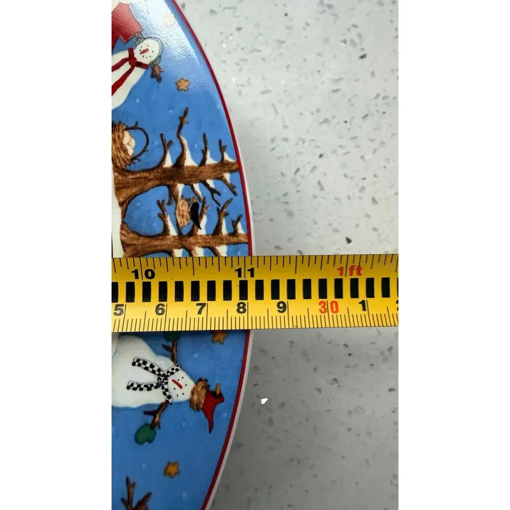 Debbie Mumm Sakura Snowman Dinner Plates 11” Set of 4 Christmas Stoneware